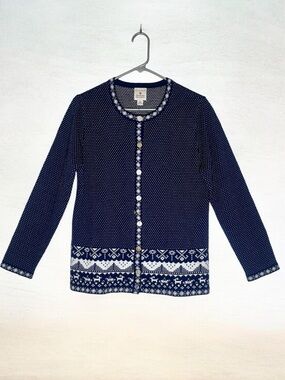 Appleseed's Navy and White Fair Isle Button-Front Cardigan